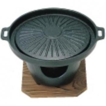Eisenguss Mini-Teller-Set mit Grillplatte – Sanwa Seiki Seisakusho Dschingis Khan Naturholz QTK19