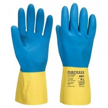 Gantelets en latex double-couleur Portwest Unisexe M (design bleu-jaune)