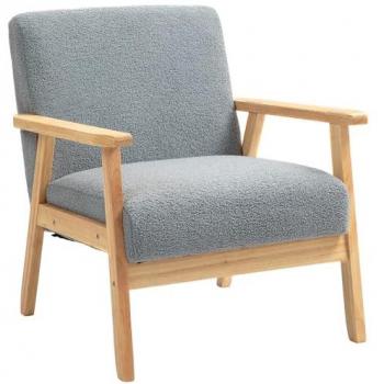 HOMCOM Accent Chair Wood Frame with Thick Cashmere Cushions Wide Seat Armchair Home Furniture Bedroom Office Grey