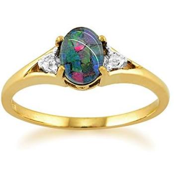 Gemondo Classic Oval Trio Opal & Diamond Ring – 9ct Yellow Gold, Blue Gem