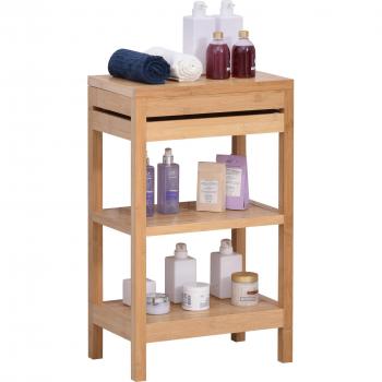HOMCOM Badezimmerregal mit Klappdeckel aus Bambus, 46x29,5x76,5cm