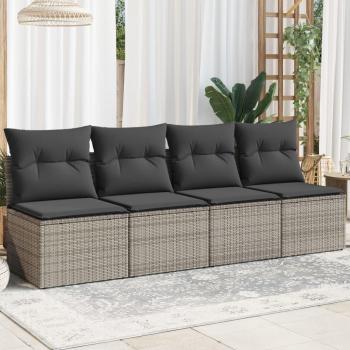VidaXL Gartenbank 4-Sitzer Grau mit Kissen aus Polyrattan