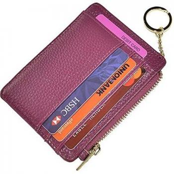 Ehsbuy Slim Credit Card Holder Wallet RFID Blocking Leather Zipper Coin Purse Keychain Wallet for Women & Men