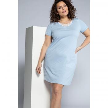 Camicia da notte donna pizzo scollo a V mezze maniche cotone biologico blu taglia 56/58