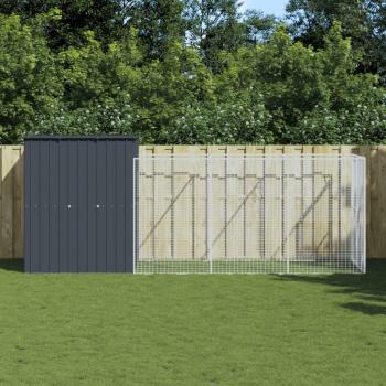 Caseta de Perros con Corral Acero Galvanizado 165x455x181 cm
