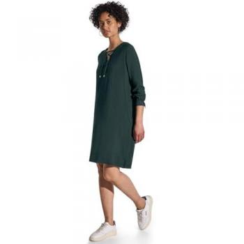 Abbigliamento femminile: vestito verde a V con maniche lunghe e tasche – Taglia 42