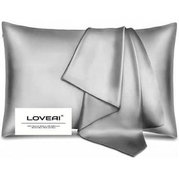 LOVEAI Mulberry Silk Pillowcase for Hair and Skin, 22 Momme, Gray