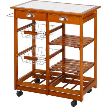 Carrello da Cucina Multiuso in Legno di Pino Color Marrone Chiaro