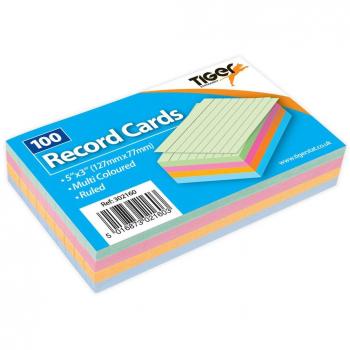 Tiger 100 Sheet Pack of Coloured Flash Cards 5x3