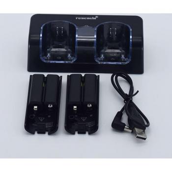 Chargeur Quad 2 et batterie noire rechargée pour la télécommande Wii