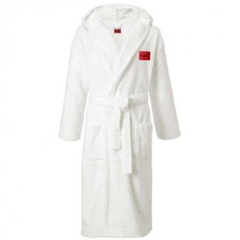 HUGO Bademantel Terry_Hooded Gown, knielang, Baumwolle, Bindegürtel, Kapuze