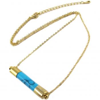 7bis [Q1427] – 32 × 6 mm Türkisgold‑Boho Halskette, handgefertigt