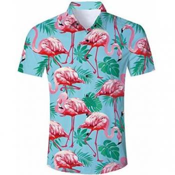 Bold Flamingo Fiesta Shirt – Men's XXL, 3D Animal Print, Casual Wear