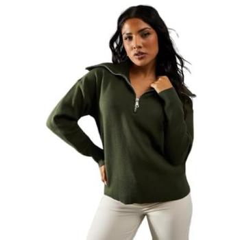 Khaki Viscose Zip Up Jumper