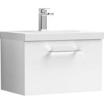 90 x 610mm White Gloss Wall-Hung Vanity with 1 Drawer & Basin