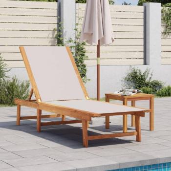 VidaXL Grey Textilene Sun Lounger with Acacia Wood Table