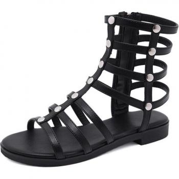 Sandalias negras con cremallera para mujer