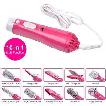 10-in-1 Salon Föhn met Borstel en Styling Accessoires