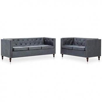 Chesterfield Sofa-Set Grau mit Stoffpolsterung