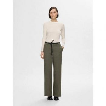 Pantaloni SLFRita in Tinta Oliva con Piega Anteriore