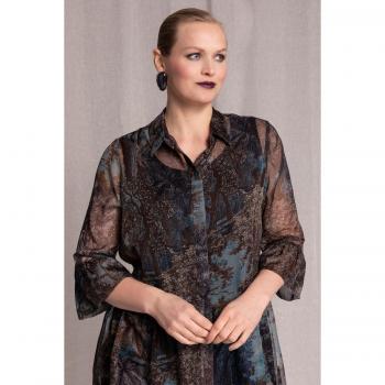 Blusa lunga donna colletto camicia maniche 3/4 marrone taglia 48/50 poliestere
