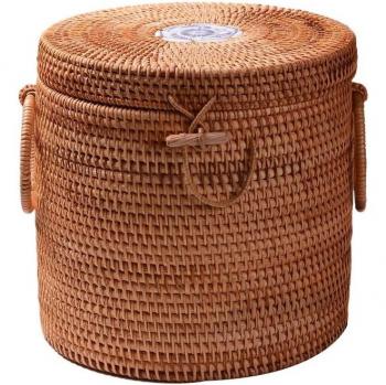 Caja de té cilíndrica de ratán tejida