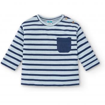 Camiseta de bebé de manga larga de algodón a rayas con bolsillo