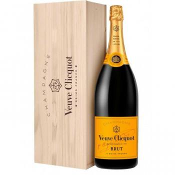 Champagne Veuve Clicquot Jéroboam Brut Carte Jaune – Geschenkbox aus Holz