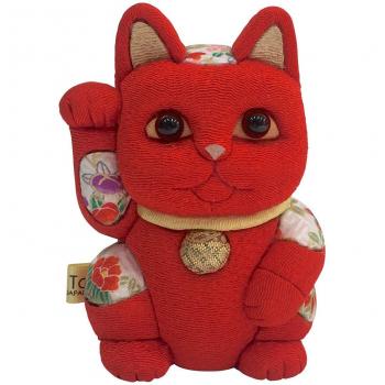 Gatito Feng Shui Rojo, Pequeño y Tradicional, Creado por el Artesano Toko Kakinuma Kimekomi en Japón