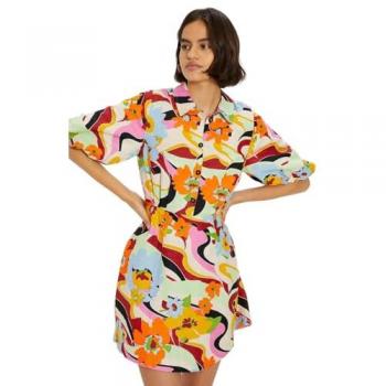 Oasis Linen Mix Floral Puff Sleeve Mini Shirt Dress, 8, Multi