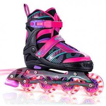 Sulifeel Girls Adjustable Inline Roller Skates with Light Up Wheels