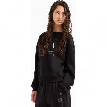Sudadera de mujer negra Armani Exchange, cuello caja, logo en caja, talla XS