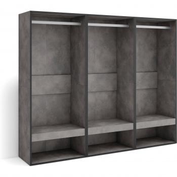 Armadio Aperto, 180x35x145cm, camera da letto, vestiti, scarpe, grigio cemento RF3490