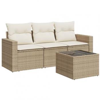 VidaXL 4-tlg. Lounge-Set Garten mit Kissen Beige Poly Rattan