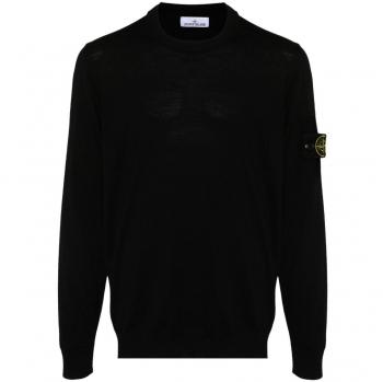 Stone Island Men's Black Wool Sweater Size S