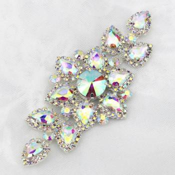 Shiny Gold AB Rhinestone Applique for Wedding Dress and Craft Projects (6.3x13.5cm)