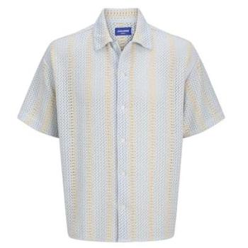 JACK & JONES Camicia a Maniche Corte JORBellagio XL in Tono Beige/Blù Chiaro