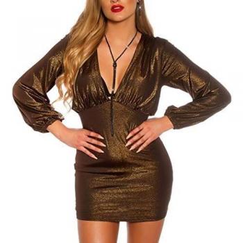 Schnellglanz‑Langarm‑Minikleid für Partys, tiefes V‑Neck