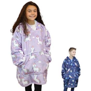Plaid à capuche et couverture : Pull sherpa flanelle pour enfants (licorne) Vivezen