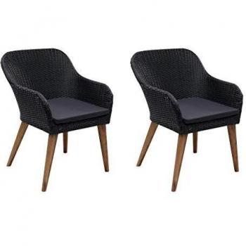 Gartenstuhl-Set mit Polstern 2 Stk. Poly Rattan Schwarz