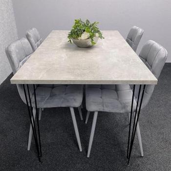 Hairpin Grey Table and Velvet Chair Ensemble