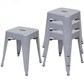 4er-Set graue Metall-Sitzhocker im modernen Industriedesign