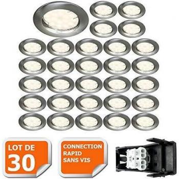 LAMPE ÉCO ÉNERGIE LOT DE 30 SPOTS LED ENCASTRABLES RONDS FIXES ALU BROSSÉ EQ. 50W