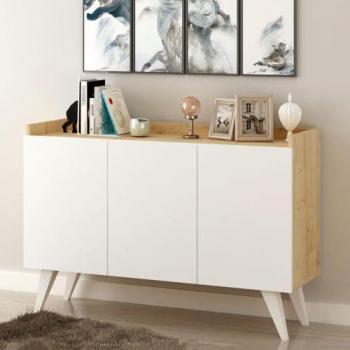 Aparador Toscohome 120x62H cm con puertas en roble y blanco