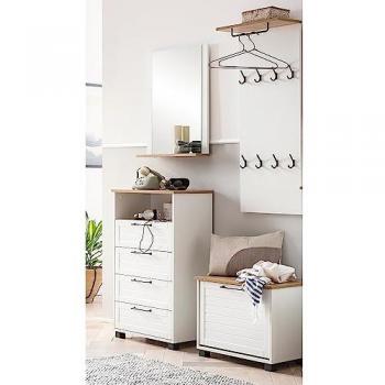 Landhaus Flurgarderobe Set 4-teilig Weiß Eiche Nb