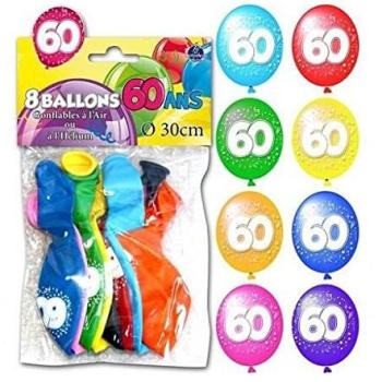 Ballons latex 60 ans pour fête (x8) REF/BAL07