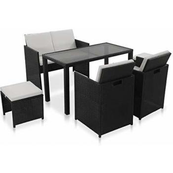 VidaXL Set da pranzo da giardino 6 pezzi in polirattan con cuscini neri