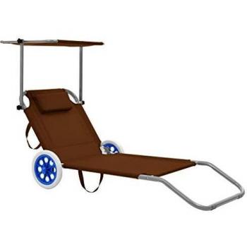 Lettino Prendisole Pieghevole Baldacchino e Ruote Acciaio Talpa