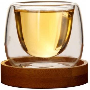 Wine & Tea Borosilicate Duo – 80 ML Heat‑Proof Cups with Handle & Tray