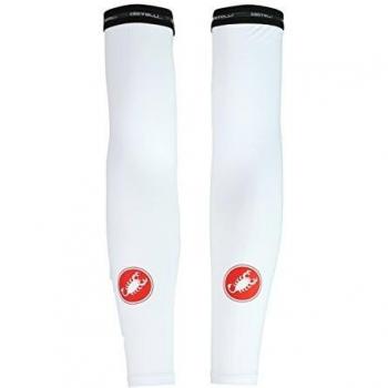 Cycling arm sleeves with UPF 50 protection by Castelli, white, for men, size L